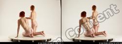 Nude Woman - Woman White Slim long red 3D Stereoscopic poses Pinup